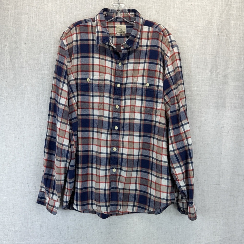 J.Crew‎ Flannel Button Down Mens XL Blue Red Plaid Cotton Lumberjack Americana